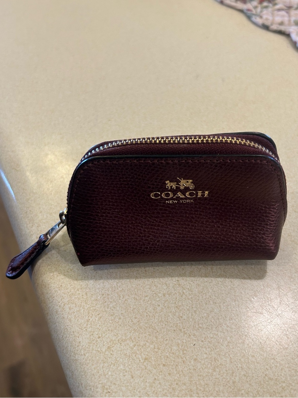 Coach Brown Leather Coin/Lipstick Pouch with Gold Logo